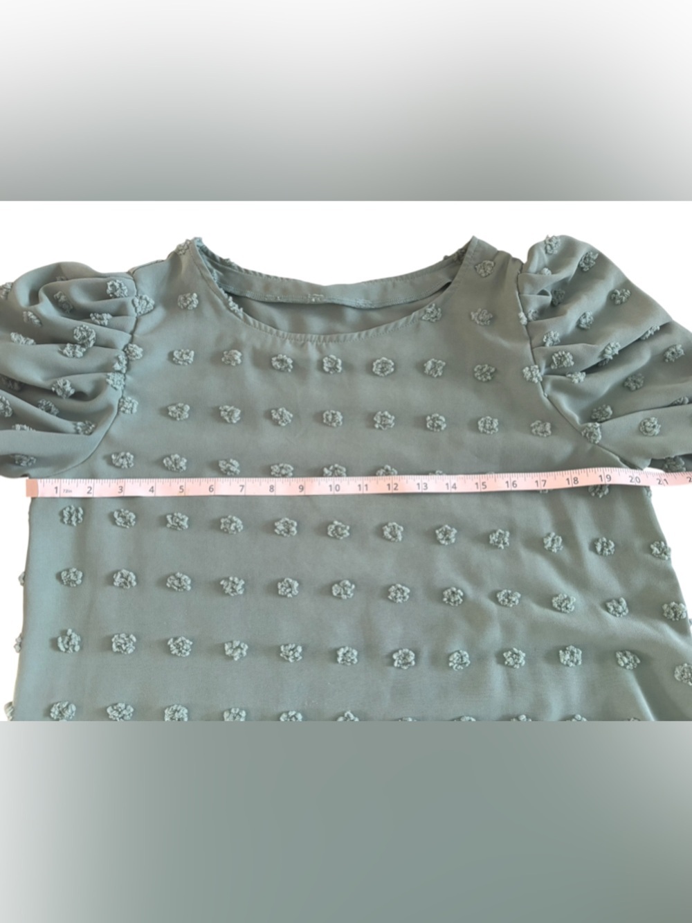 SHEIN Mint Green Puff Sleeve Dot-Textured Blouse - Picture 3 of 5